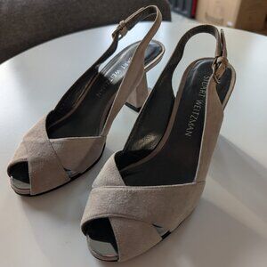 Stuart Weitzman Grey Suede Slingback Heels